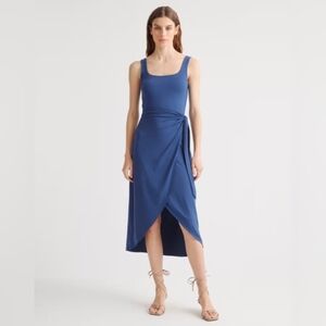 Quince Blue Tencel Side Tie Midi Dress